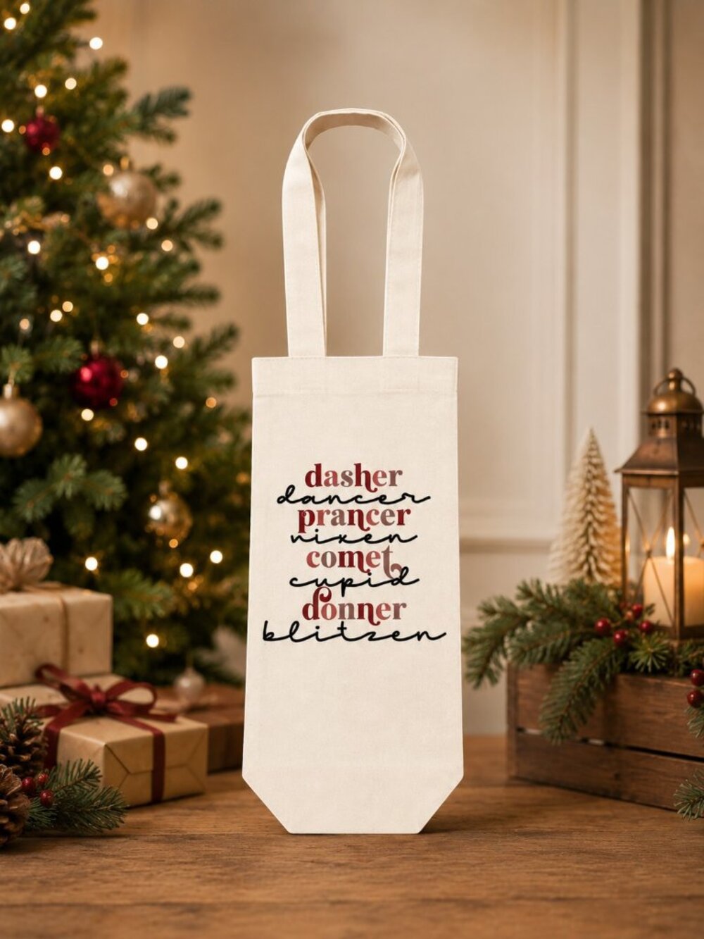 NWT Christmas Wine Gift Bag | Reindeer Holiday Bottle Carrier
